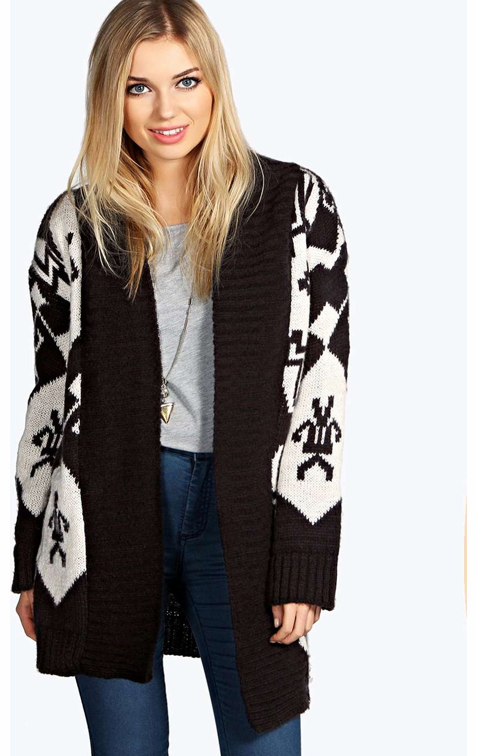 Jay Soft Knit Aztec Cardigan - black azz17367