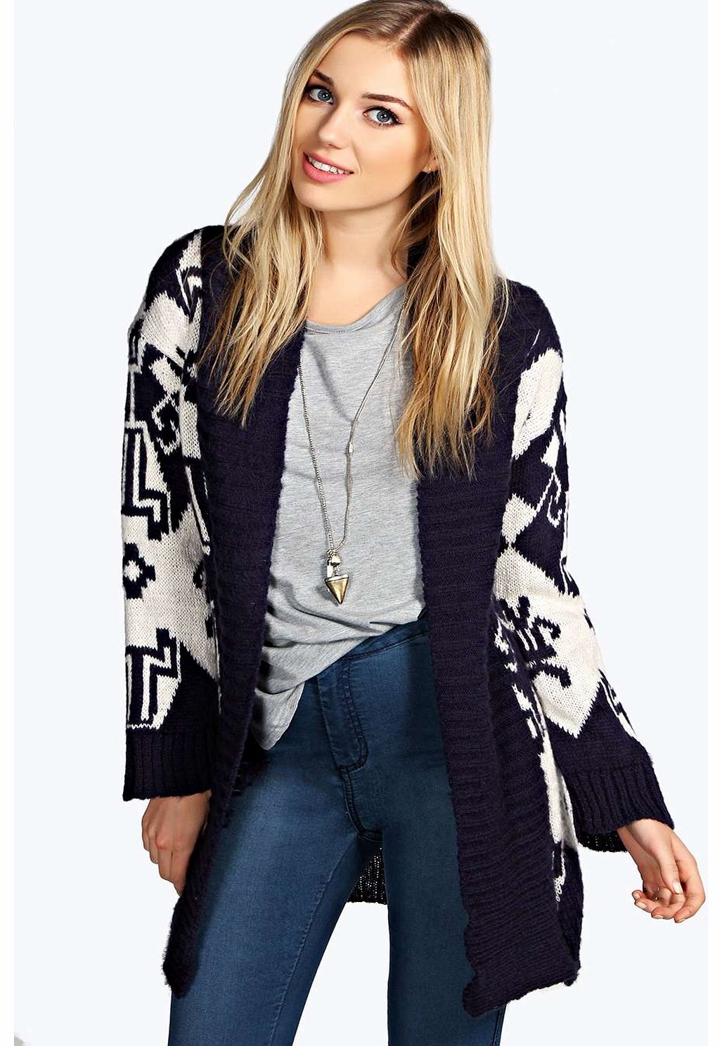 Jay Soft Knit Aztec Cardigan - navy azz17367