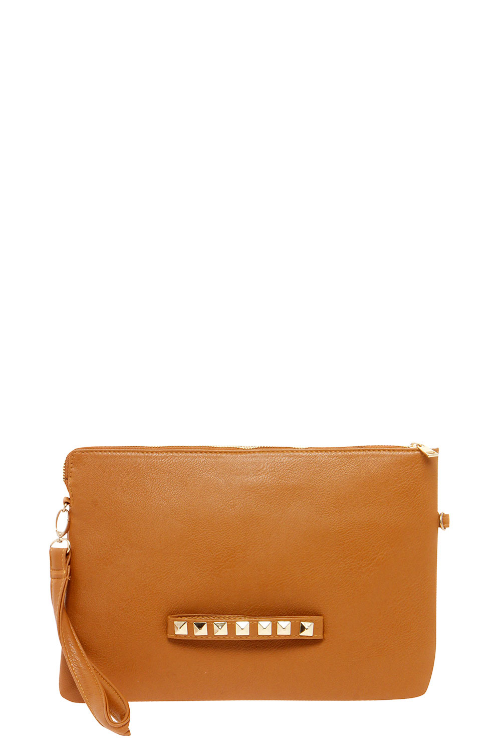 Jayne Handle Strap Stud Clutch - tan, tan