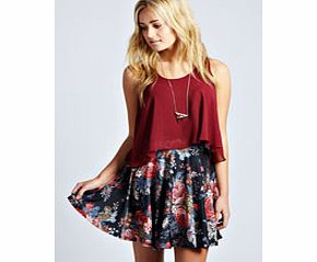 boohoo Jenna Tapestry Floral Skater Skirt - black