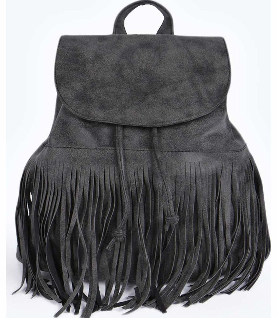 boohoo Jennifer Tassel Suede Effect Rucksack - black