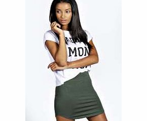 boohoo Jersey Curved Hem Mini Skirt - khaki azz20484