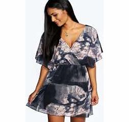 Jess Angel Sleeve V Front Chiffon Skater Dress -