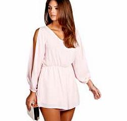 Jessica Split Sleeve Crepe Playsuit - nude