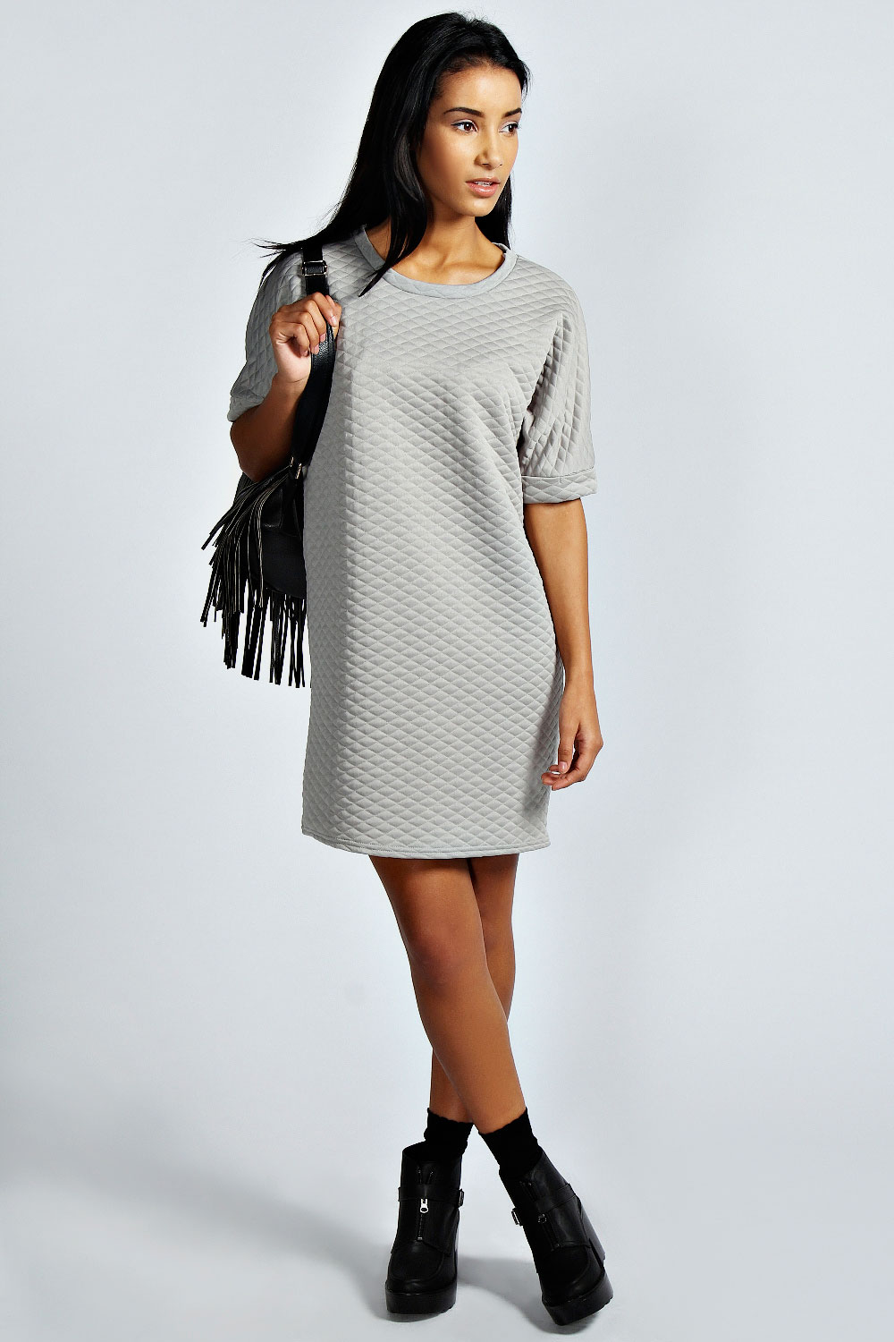 Karen Quilted T-Shirt Dress - grey marl