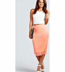 boohoo Katie Textured Fabric Mesh Hem Midi Skirt -