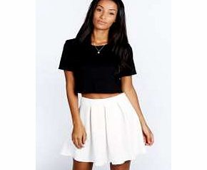 boohoo Katty Scuba Box Pleat Skater Skirt - ivory