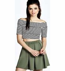 boohoo Katty Scuba Box Pleat Skater Skirt - khaki