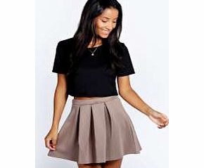 boohoo Katty Scuba Box Pleat Skater Skirt - mocha