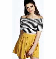 boohoo Katty Scuba Box Pleat Skater Skirt - mustard