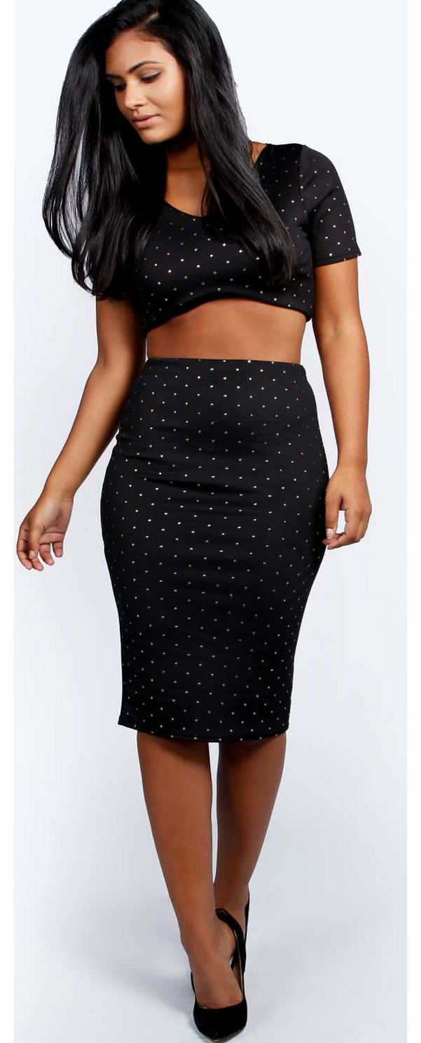 Kelly Stud Midi Bodycon Skirt - black azz19137