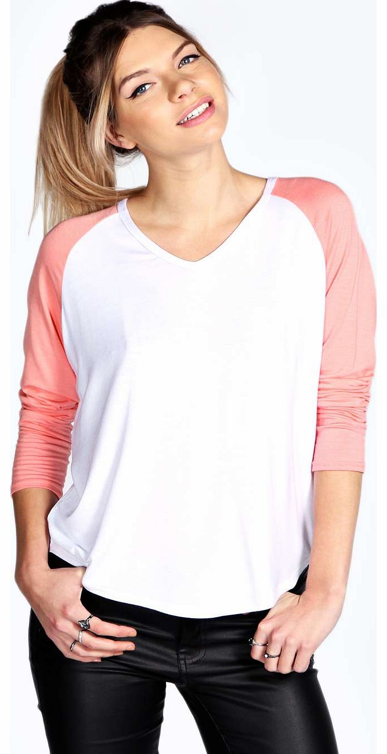 Kim V Neck Oversized Baseball T Shirt - coral