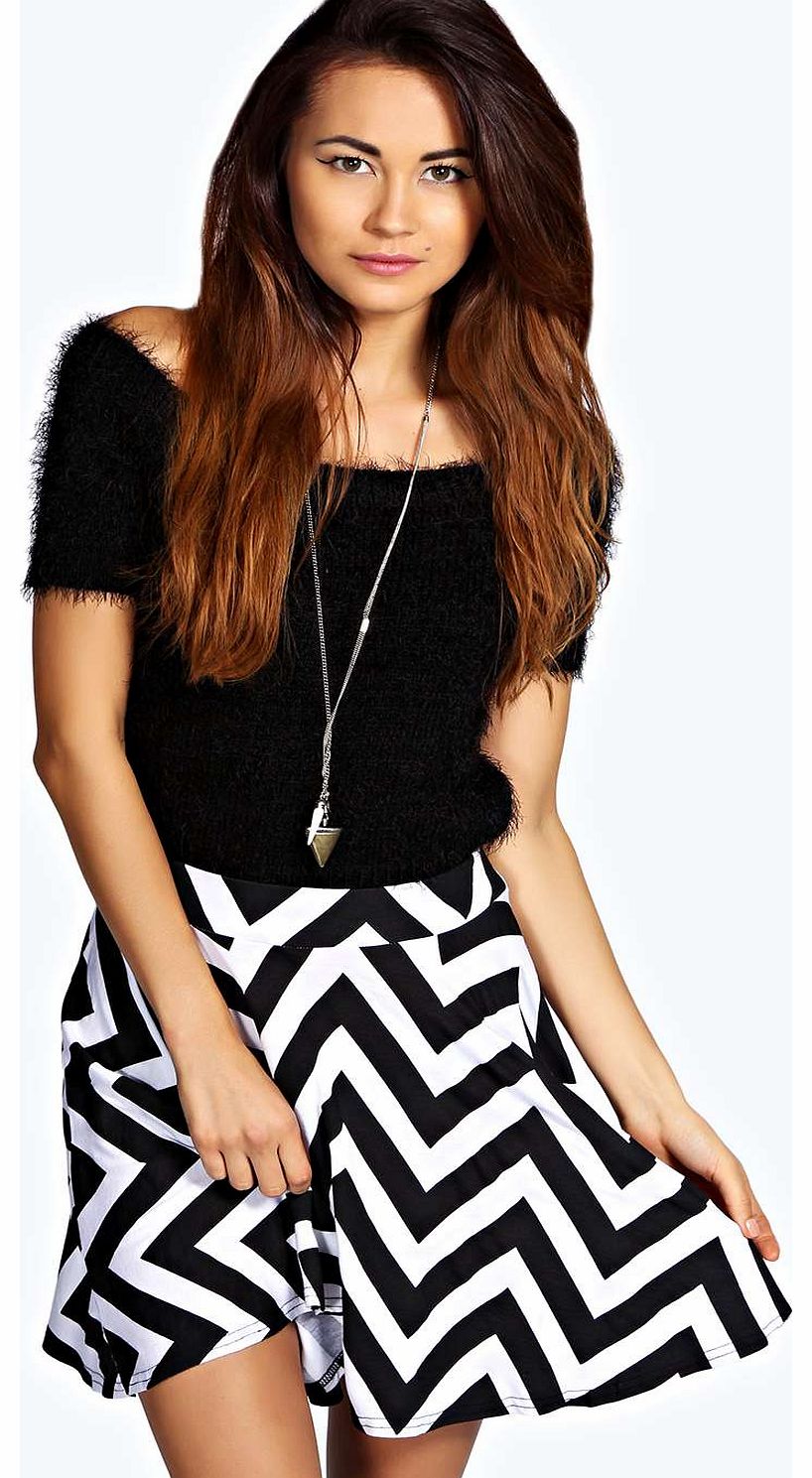 boohoo Kimberly Chevron Skater Skirt - black azz16887