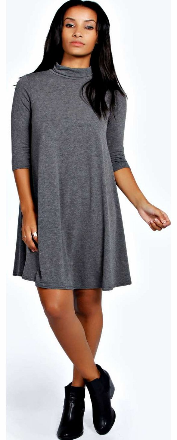 Kimmy Turtle Neck 3/4 Sleeve Swing Dress -