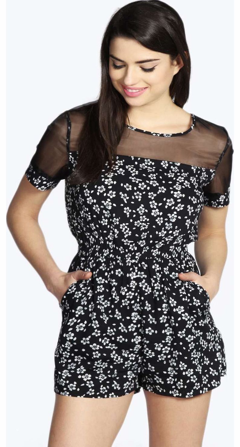 Klara Floral Print Capped Sleeve Playsuit -