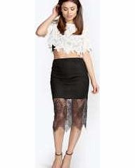 boohoo Krystal Eye Lash Lace Midi Skirt - black azz16224