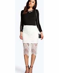 boohoo Krystal Eye Lash Lace Midi Skirt - ivory azz16224