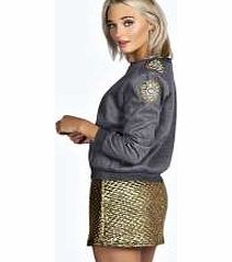 Kyla Embellished Sleeve Sweatshirt - grey azz20639