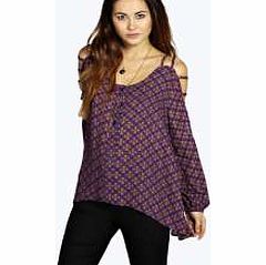 Lana Tile Print Ladder Sleeve Button Through