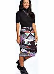 boohoo Lara Mixed Print Midi Scuba Bodycon Skirt -