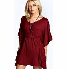 Lara Shirred Waist Batwing Dress - wine azz23071