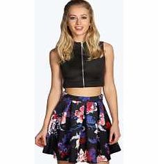 boohoo Large Floral Print Box Pleat Skater Skirt -