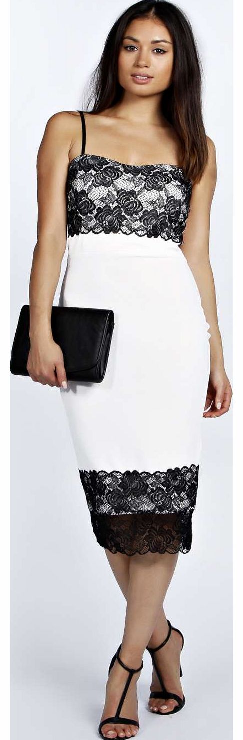 Laura Lace Trim Midi Dress - ivory azz19220