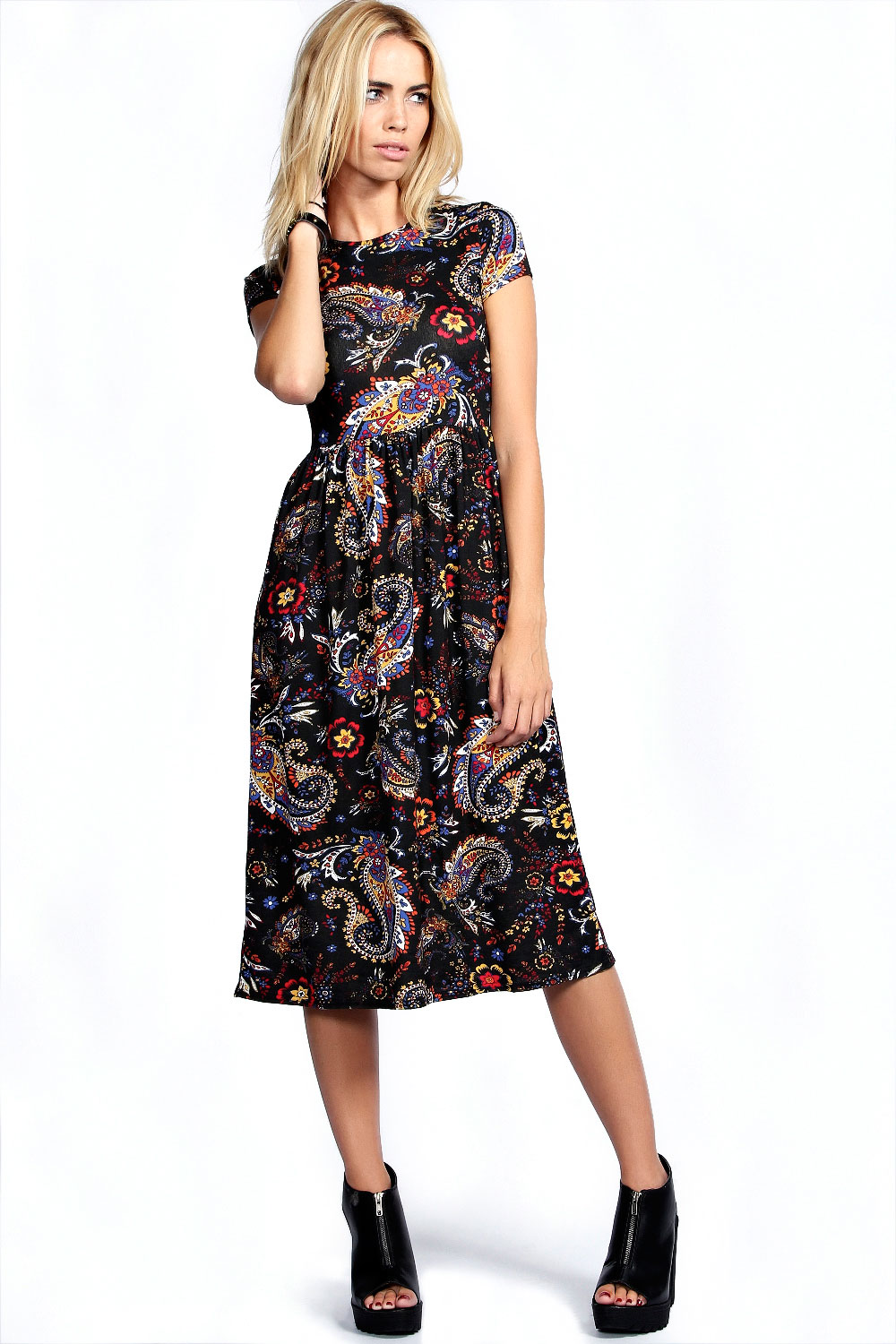 Lauren Paisley Print Midi Skater Dress -