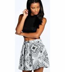 boohoo Laurie Monochrome Aztec Box Pleat Skater Skirt -