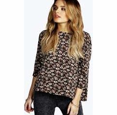 Lena Ditsy Floral Open Back Blouse - black