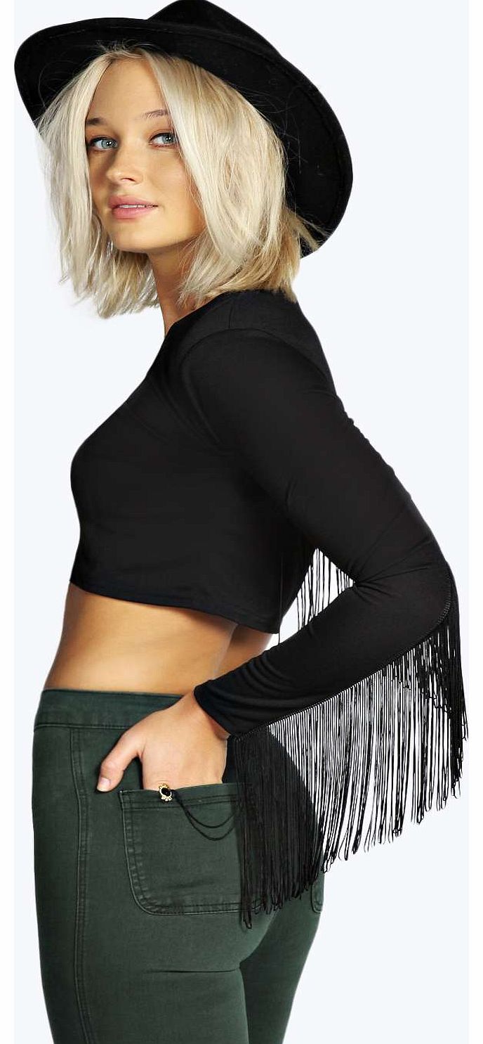 Lexi Fringed Arm Crop Top - black azz18680