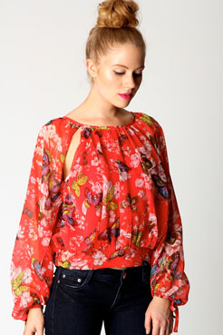 Libby Open Sleeve Butterfly Blouse Female