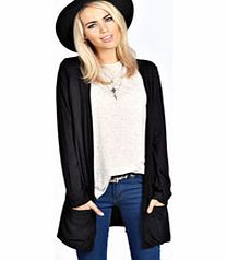 Lilly Long Sleeve Jersey Pocket Cardigan - black