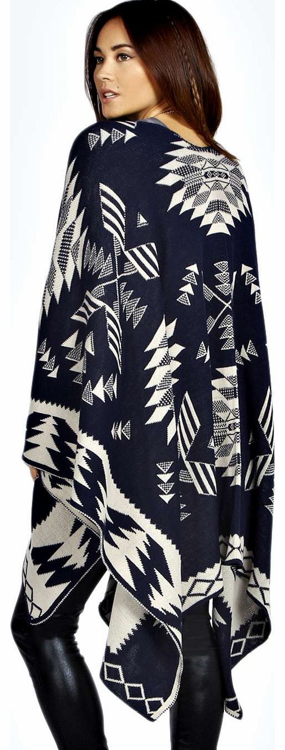 Lily Aztec Print Cape - navy azz17349