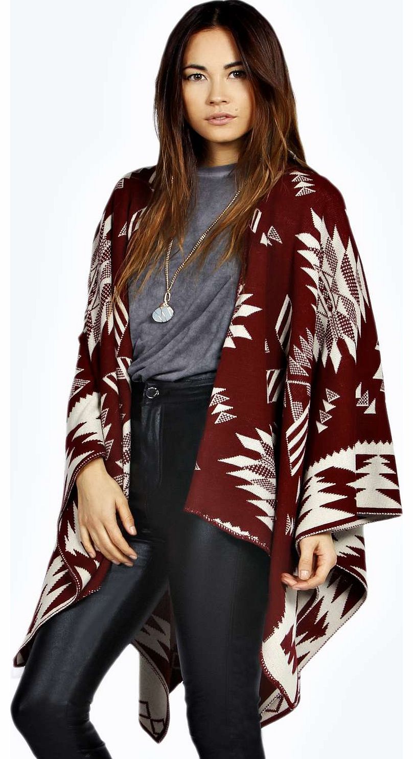 Lily Aztec Print Cape - wine azz17349