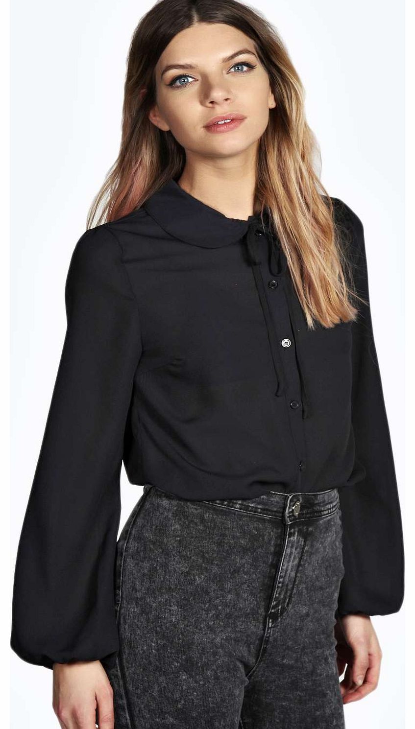 Liz Peter Pan Collar Tie Neck Blouse - black