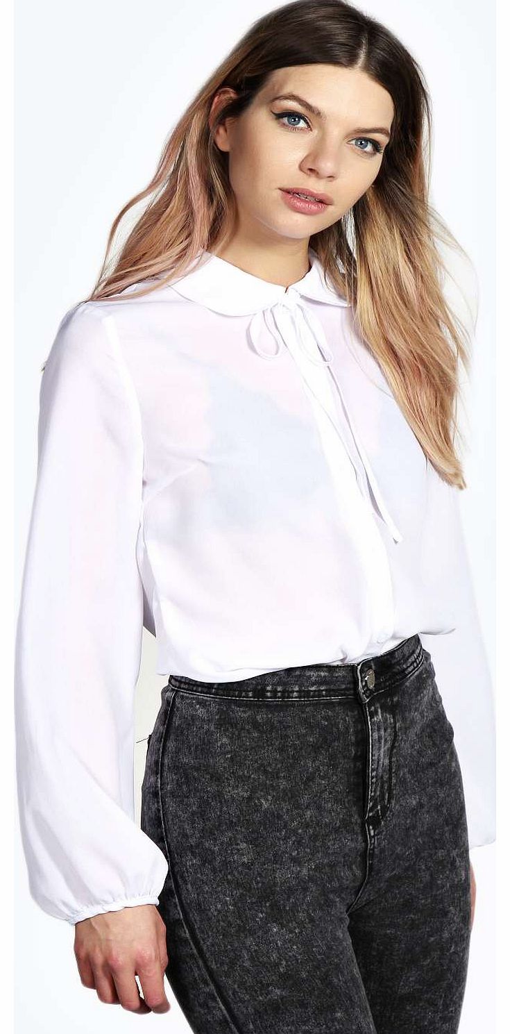 Liz Peter Pan Collar Tie Neck Blouse - white