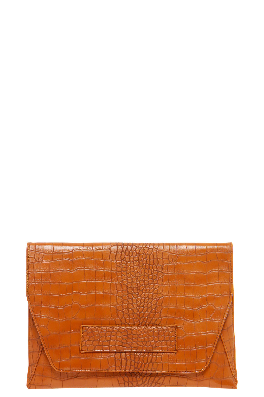 Lola Croc Handle Strap Clutch Bag - tan,