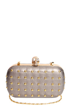 Lola Skull Clasp Metallic Studded Box Clutch