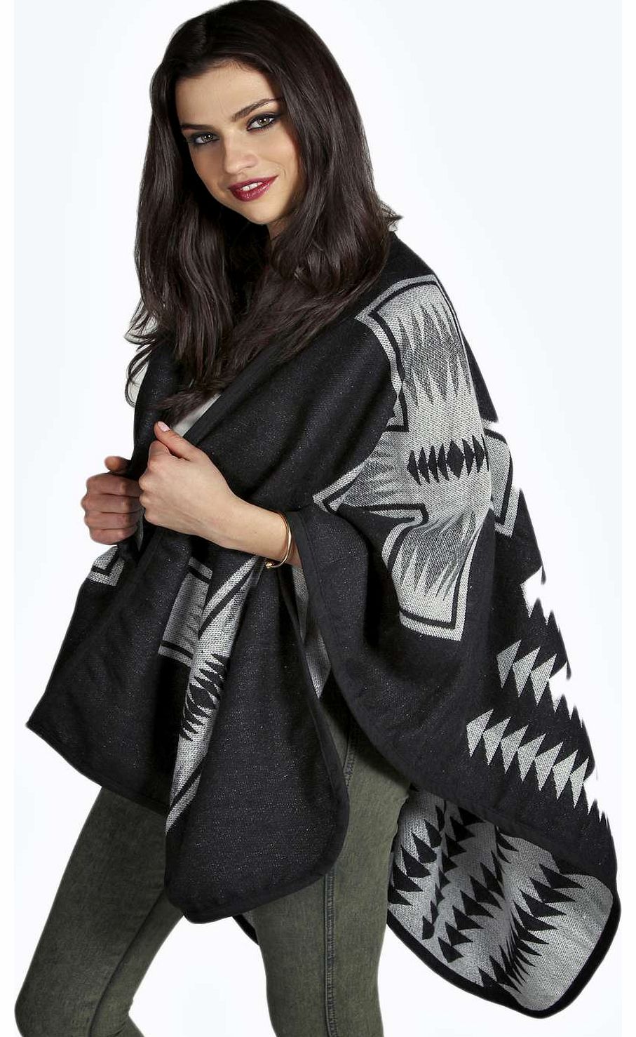 Louise Aztec Blanket Cape - black azz16968