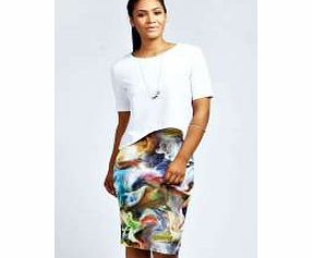 boohoo Lucille Marble Print Scuba Midi Skirt - multi