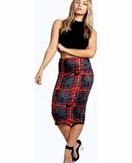 boohoo Lucy Punkd Tartan Midi Bodycon Skirt - red