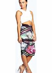 boohoo Lucy Scuba Digital Print Midi Bodycon Skirt -