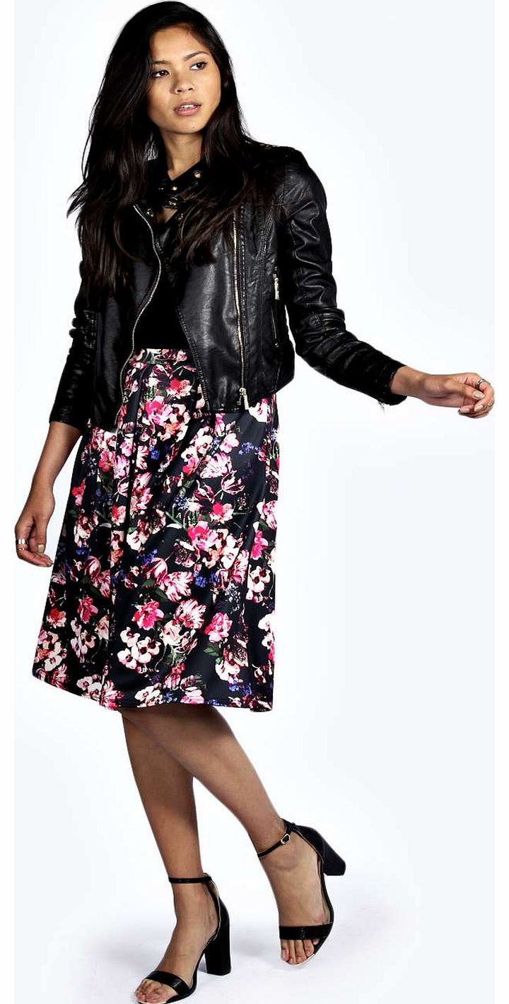 boohoo Lyndsay Floral Print Midi Skirt - multi azz19244