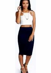 boohoo Maddie Jersey Midi Length Tube Skirt - navy