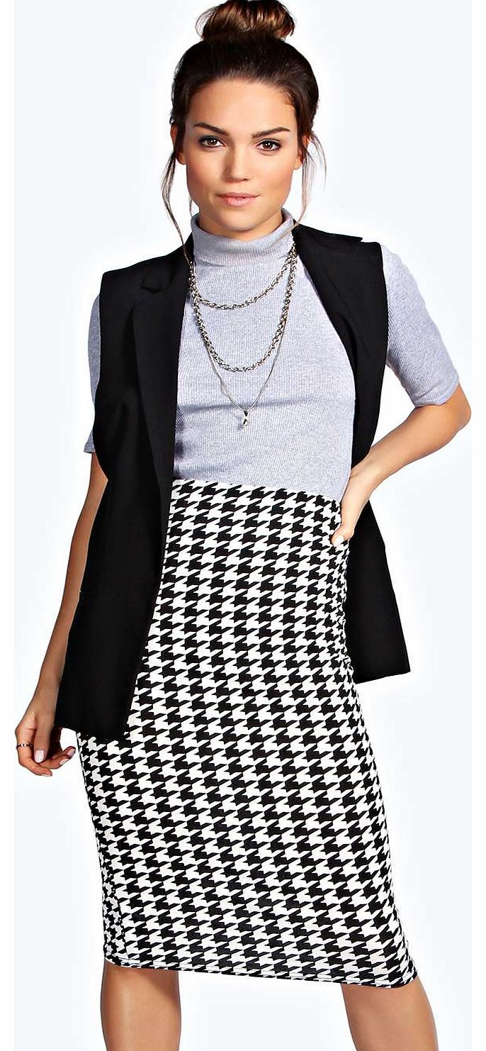 boohoo Marlena Dogtooth Midi Skirt - black azz17691