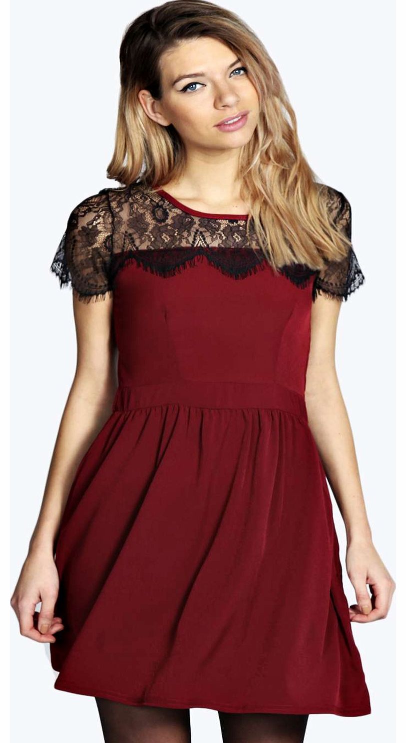 Marriet Eyelash Lace Skater Dress - berry azz18773