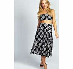 boohoo Maya Floral A Line Midi Skirt - navy azz24008