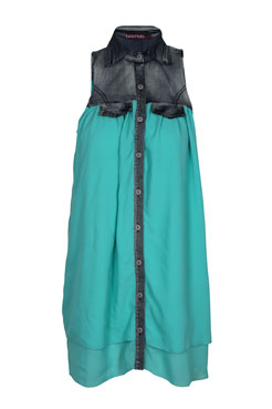 Megan Denim and Chiffon Sleeveless Blouse Female