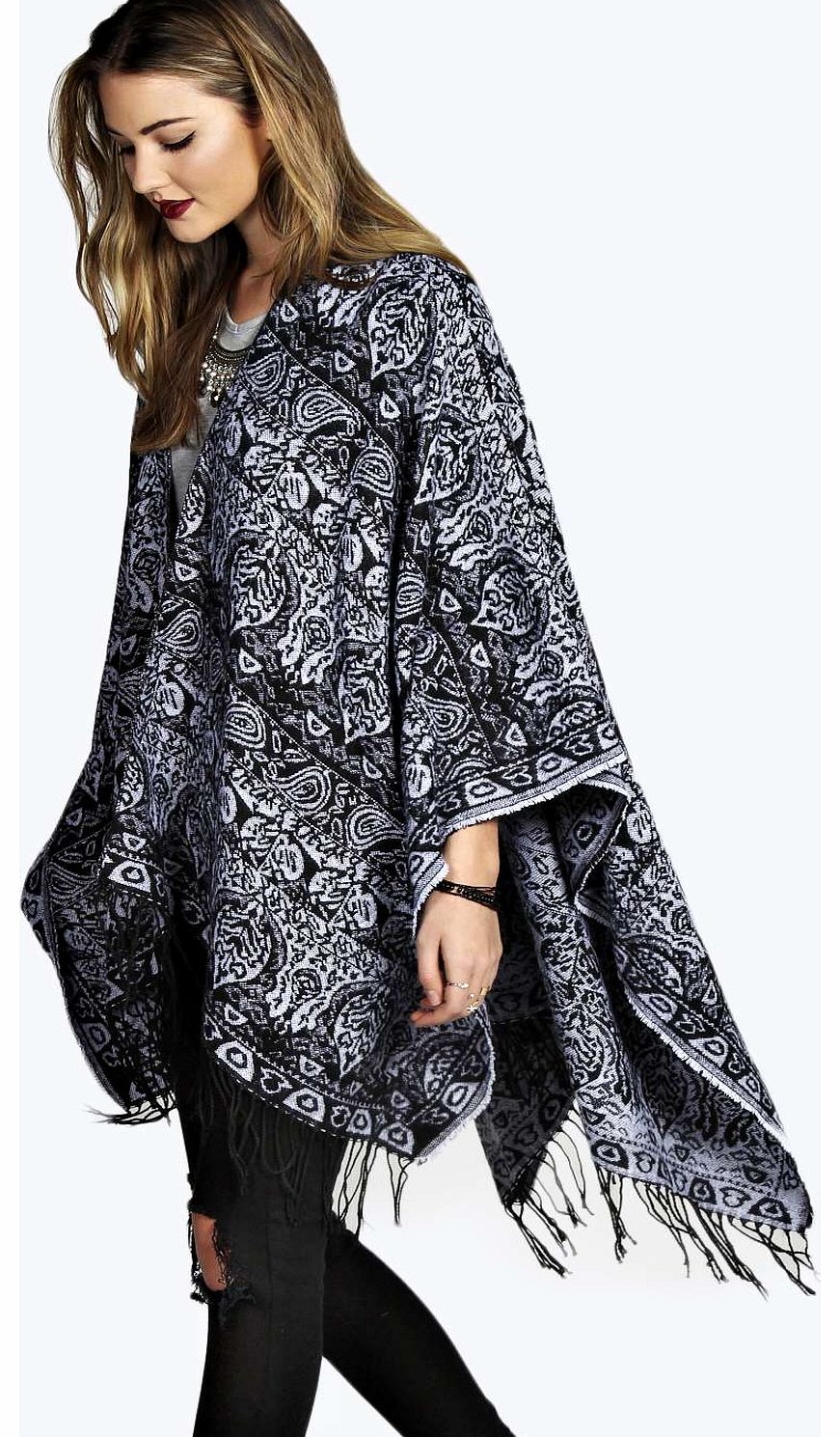 Melissa Paisley Boarder Blanket Cape - grey